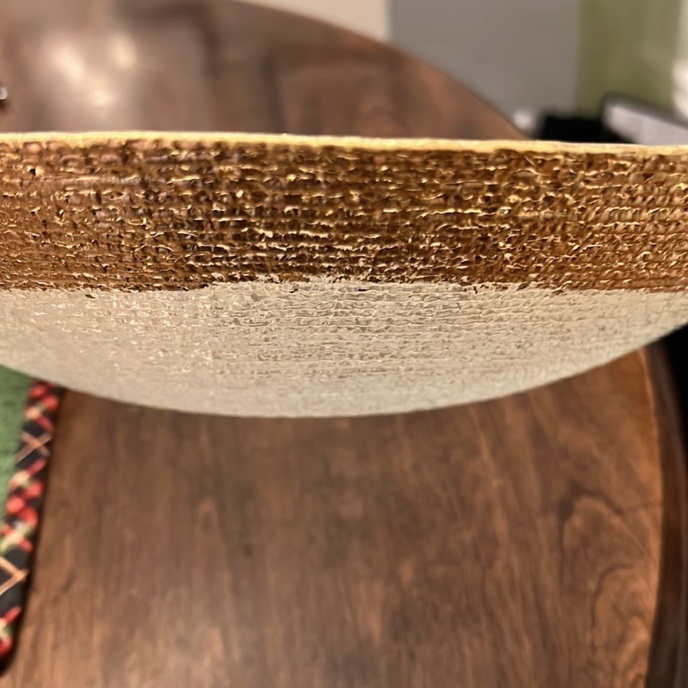 Shallow Ridged Glass Bowl With Gold Rim - Picture 2 of 4
